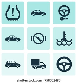 Car Icons Set With Warning, Crossover, Lorry And Other Car Elements. Isolated Vector Illustration Car Icons.