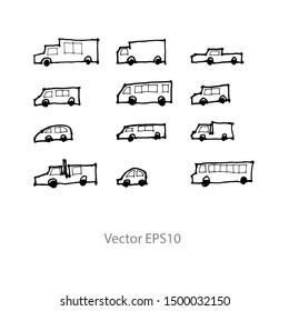 car icons sketch. Vector illustration.