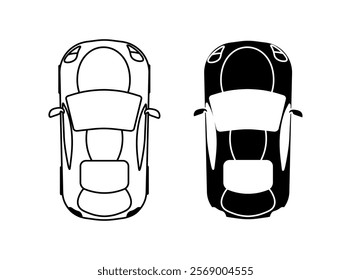 Car icons. The view from the top icons. Linear and silhouette style. Vector icons.