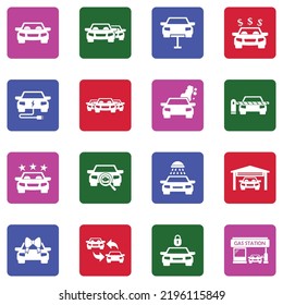 Iconos de coche. Colección Llanta Blanca En Cuadrado. Ilustración vectorial.