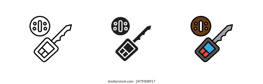 icono lineal de encendido del coche. Encendido de coche de perfil moderno, llene el icono de encendido del coche. Relleno de color de encendido del coche e icono de contorno negro