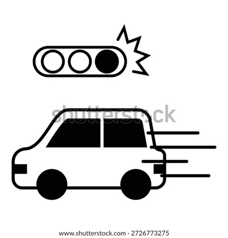 A car ignoring traffic lights - simple black and white icon
