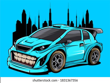 car illustration with building background