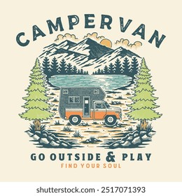 car illustration camping graphic adventure design lake badge forest vintage mountain