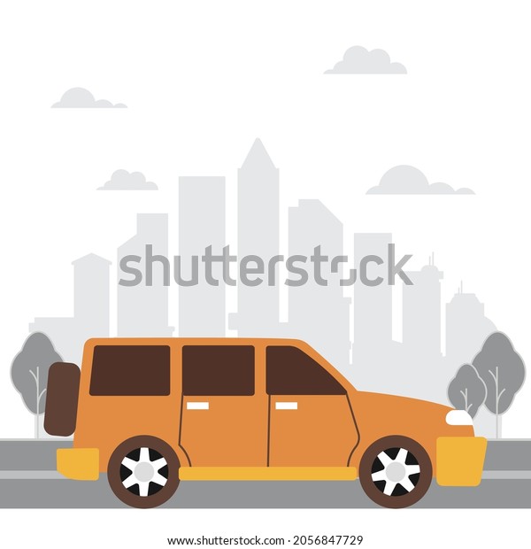 Car illustration\
design with city\
background