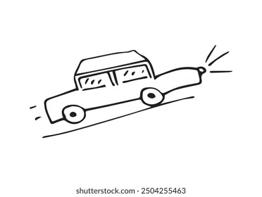 Car illustration in doodle style. The car drives quickly down the road. EPS10
