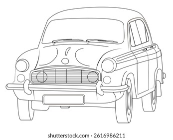 Car illustration, indian city taxi, hand drawn in line style vector illustration