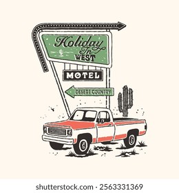 car illustration old graphic desert design cactus badge motel vintage cactus logo western