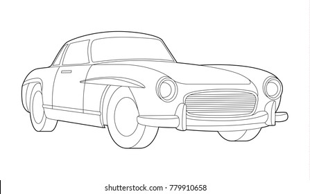 Car Illustration, Old school, Classic car, Old auto, Transport icon, Line vector 