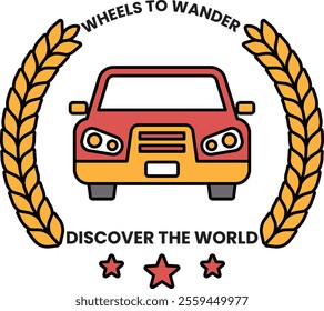 A car illustration with a car on it and the words Wheels to Wanderer on it