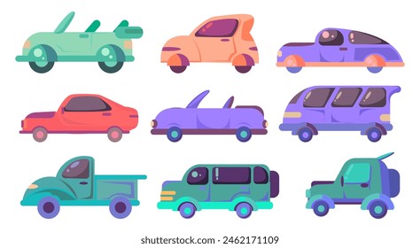 car illustration set with 90s retro colors