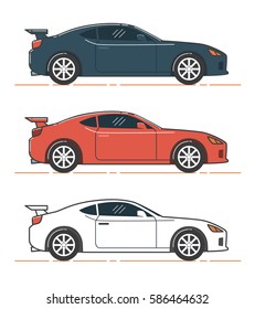 Car Illustration. Side view of blue, red and white car