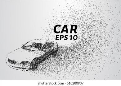 Car illustration transforming into small pieces. Particles fly off from the car in the form of turbulence