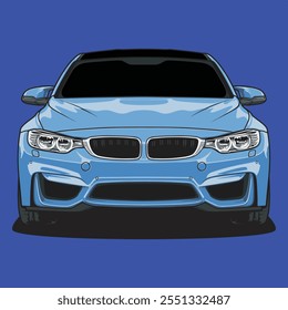 Car Illustration Vector With Blue Background.