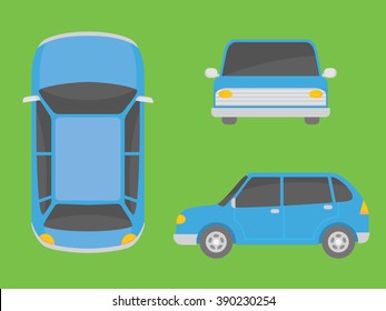 car illustration view from all side font side top