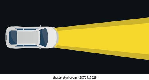 Car Illustration and xenon lamp headlight concept on black background. Rent a car, Travel accident, light assistant or insurance purchase concept