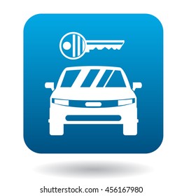 Car from impound yard icon in simple style in blue square. Transport and service symbol