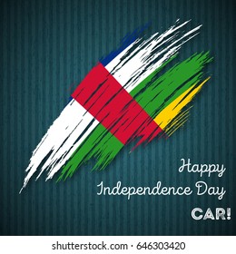 CAR Independence Day Patriotic Design. Expressive Brush Stroke in National Flag Colors on dark striped background. Happy Independence Day CAR Vector Greeting Card.
