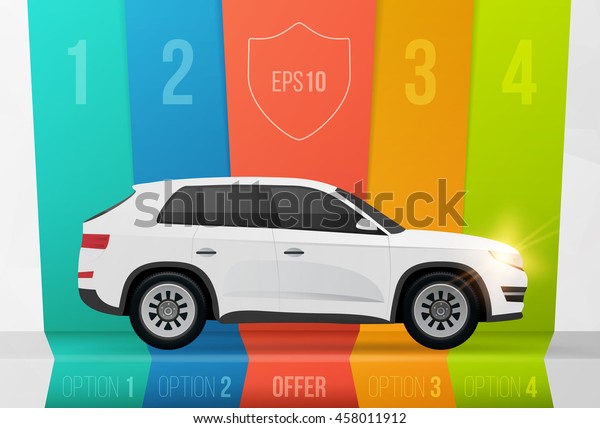 Car infographics\
design template with charts and elements, bright flat color\
automotive vector\
illustration