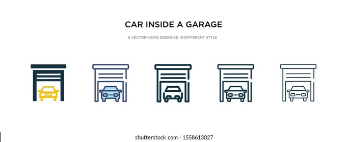 car inside a garage icon in different style vector illustration. two colored and black car inside a garage vector icons designed in filled, outline, line and stroke style can be used for web,