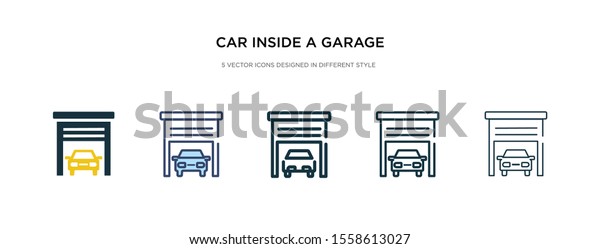 car inside a garage icon in different style vector\
illustration. two colored and black car inside a garage vector\
icons designed in filled, outline, line and stroke style can be\
used for web,