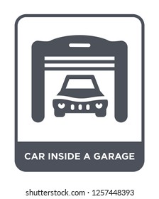 car inside a garage icon vector on white background, car inside a garage trendy filled icons from Mechanicons collection, car inside a garage simple element illustration