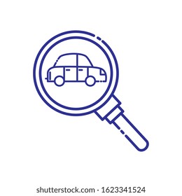 Car inside lupe design, Transportation vehicle transport wheel speed traffic road and travel theme Vector illustration