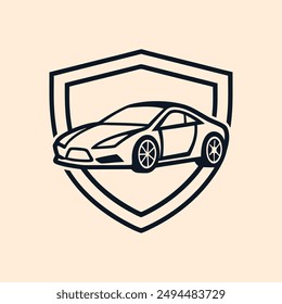 Car inside a shield that defines secure for logo t-shirt vector illustration.