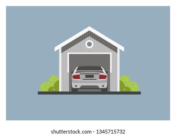 car inside the wooden garage, simple illustration