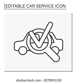  Car inspection line icon. Checking vehicles for environmental friendliness for safe use. Car service concept. Isolated vector illustration. Editable stroke