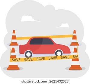 Seguro automóvel ou proteção automóvel, guarda de segurança do veículo ou cobertura de seguro para acidentes de transporte, conceito de escudo de segurança, 

