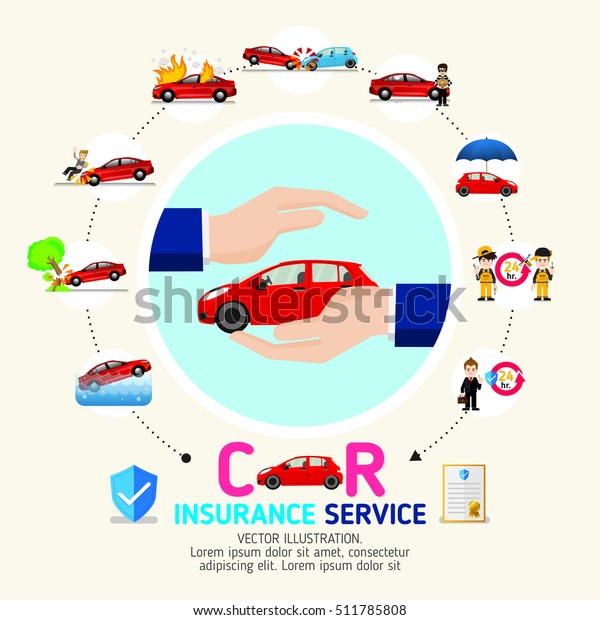 Car insurance business\
service icons template. Can be used for workflow layout, banner,\
diagram, number options, web design, timeline, info graphics.Vector\
illustration.