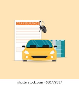 Car Insurance With Claim Form Conceptual  Isolated On Background, Car Safety Security, Vector Illustration.