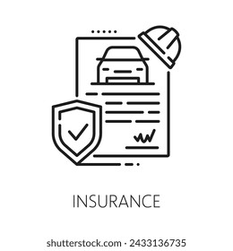 Car insurance company, dealership, auto dealer linear icon. Automobile official shop, car search dealer or lease center linear vector symbol. Vehicle dealership pictogram with insurance contract