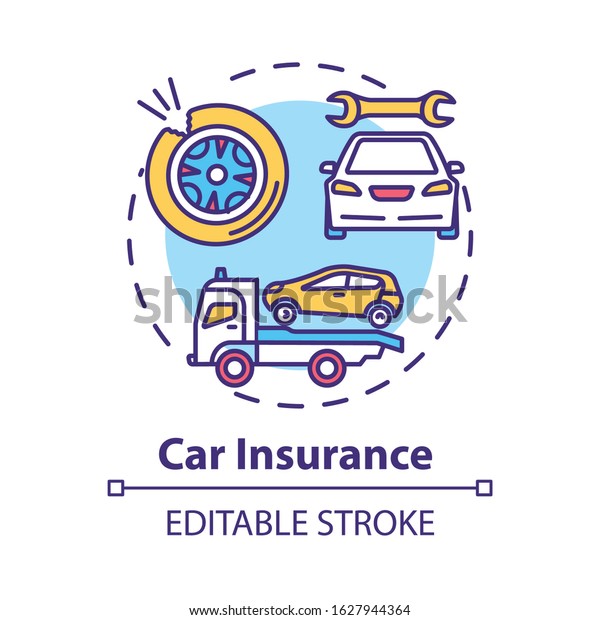 Car\
insurance concept icon. Auto wreck. Collision damage. Accident\
coverage. Personal property fix idea thin line illustration. Vector\
isolated outline RGB color drawing. Editable\
stroke