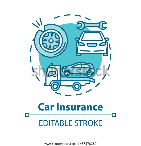 Car insurance concept icon. Incident recovery.\
Collision damage. Accident coverage. Personal property fix idea\
thin line illustration. Vector isolated outline RGB color drawing.\
Editable stroke