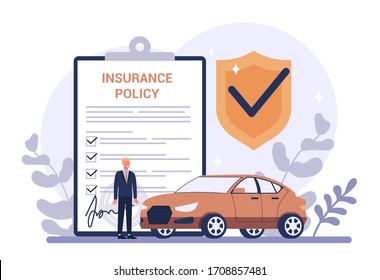 Car insurance concept. Idea of security and protection of property and life from damage. Safety from disaster. Isolated flat vector illustration