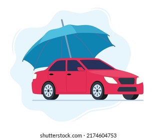 Car insurance concept illustration. Umbrella that protects automobile. Insurance policy. Vector