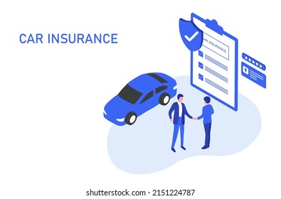 Car insurance concept .Man deal with insurance agent and signing form vector illustration