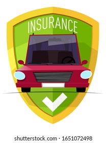 Car insurance concept: Red car with shield