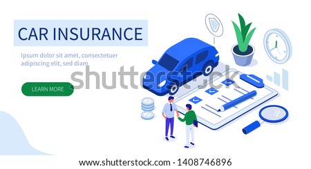 Car insurance concept with text place. Can use for web banner, infographics, hero images. Flat isometric vector illustration isolated on white background.