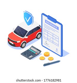 Car insurance concept. Vector isometric illustration on a white background.