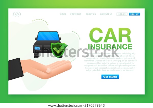 Car insurance contract document\
over hands. Shield icon. Protection. Vector stock\
illustration