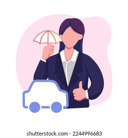Car insurance coverage concept. Driver and paper document for insured auto vehicle. Automobile protection, security, safety set. Flat graphic vector illustrations isolated on white background