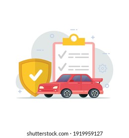 Car Insurance Coverage Protection With Contract Document And Shield Vector Flat Illustration