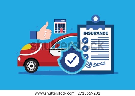 Car insurance document concept, Paper agreement checklist or loan checkmarks form list approved with automobile icon