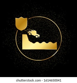 car, insurance, fall, down gold icon. Vector illustration of golden particle background.