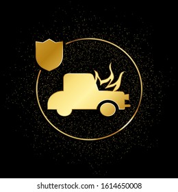 car, insurance, fire gold icon. Vector illustration of golden particle background.