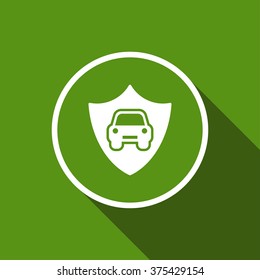 car insurance flat icon with long shadow. car and shield vector illustration