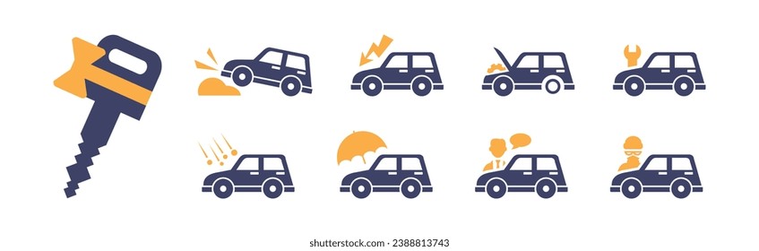 Car Insurance Flat Icons with Motor Vehicle Vector Set